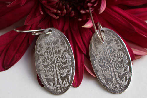 Deer in the early morning, Mexican Otomi bestiary earrings in silver