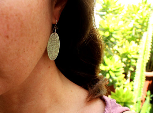 Deer in the early morning, Mexican Otomi bestiary earrings in silver
