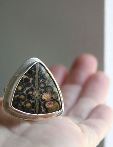 Delta, triangle ring in sterling silver and leopard jasper