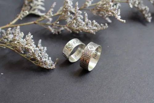 Destiny wedding bands, bohemian infinity nature ring in silver