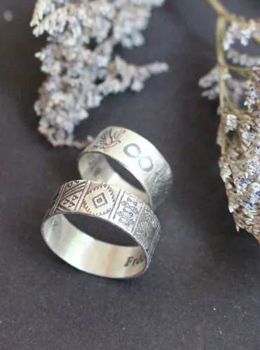 Destiny wedding bands, bohemian infinity nature ring in silver