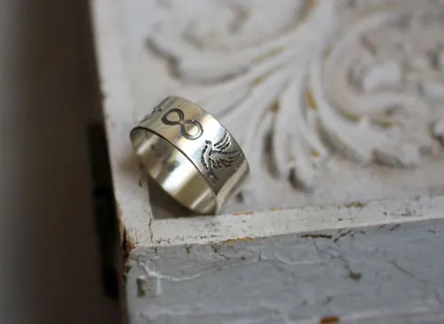 Destiny wedding bands, bohemian infinity nature ring in silver