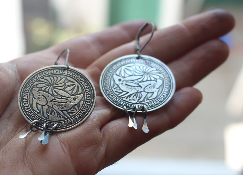 Diag, mexican rabbit earrings in sterling silver