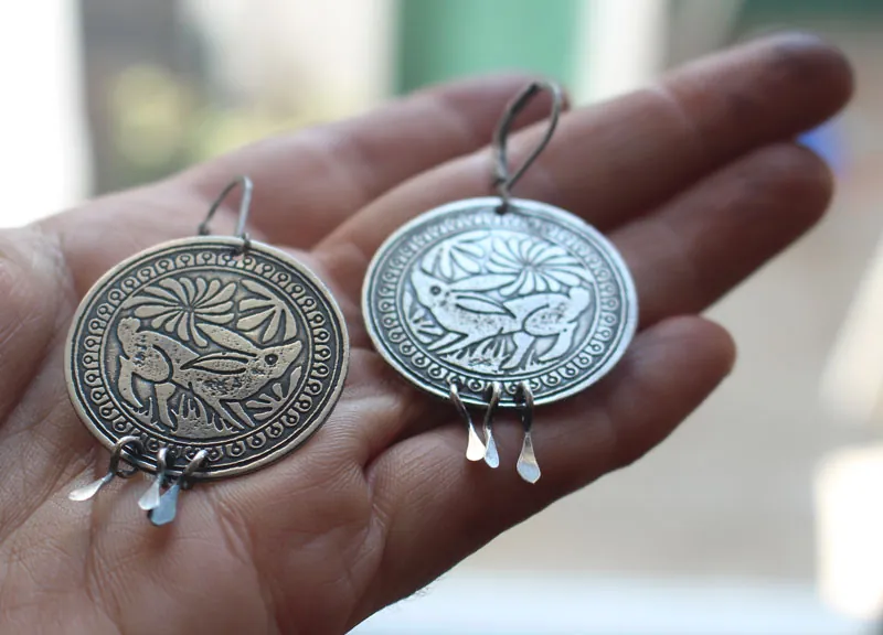 Diag, mexican rabbit earrings in sterling silver