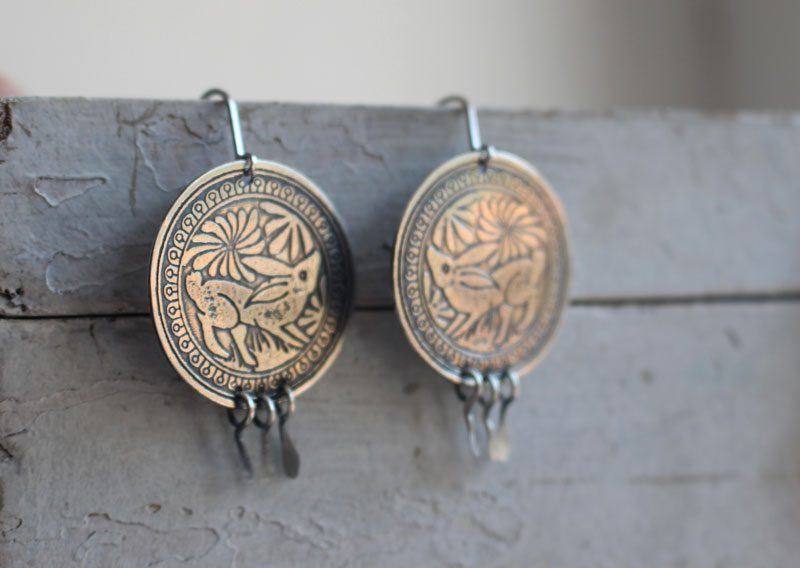 Diag, mexican rabbit earrings in sterling silver
