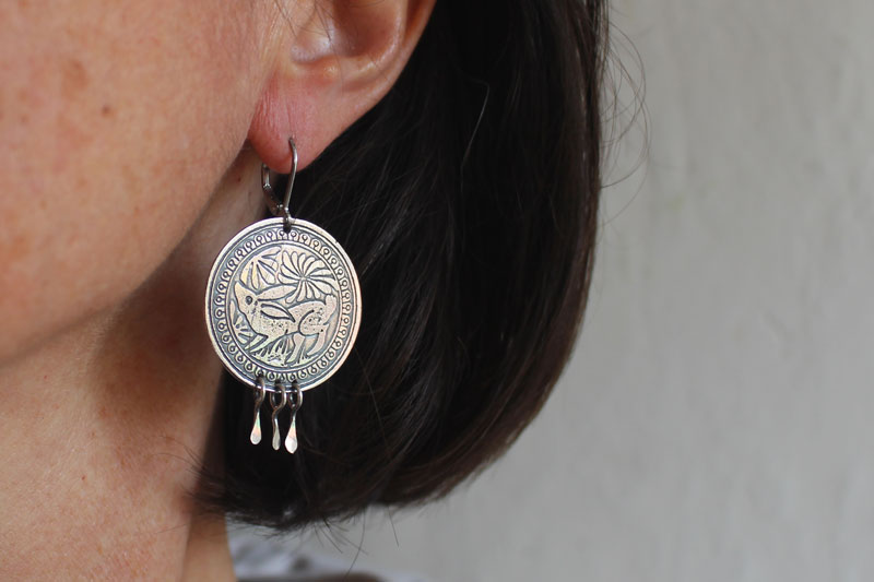 Diag, mexican rabbit earrings in sterling silver