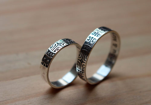 Diapason wedding bands, Polynesian symbol ring in silver