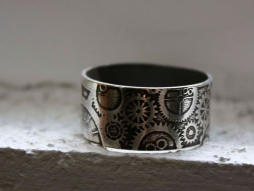 Doctor Jekyll, steampunk watch gear ring in sterling silver