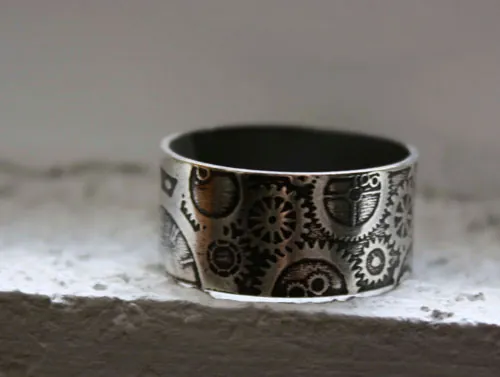 Doctor Jekyll, steampunk watch gear ring in sterling silver