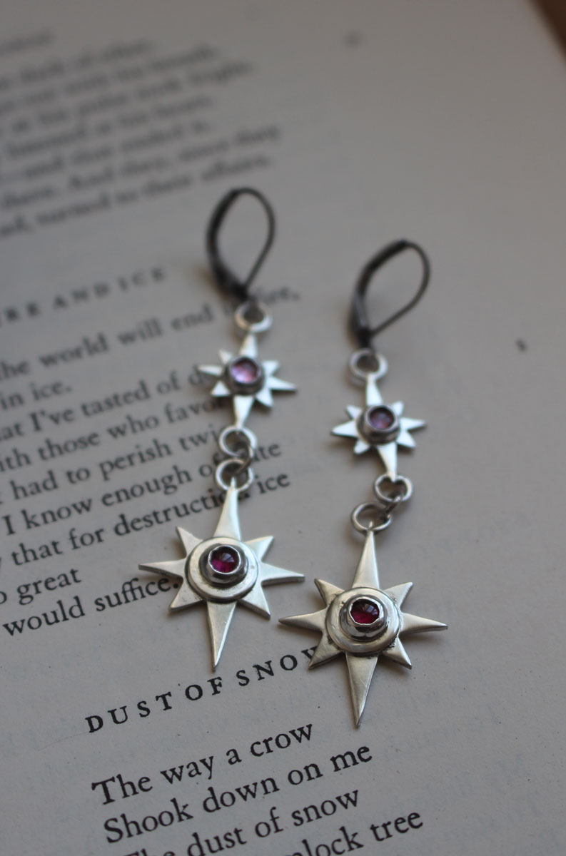 Draconis, dragon star earrings in silver and zircon