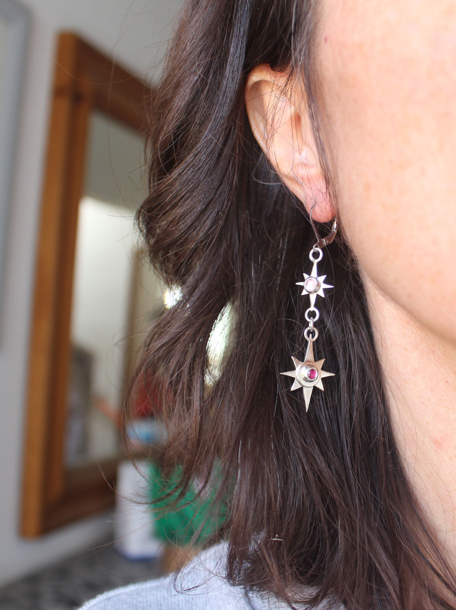 Draconis, dragon star earrings in silver and zircon