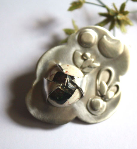 Dream of a summer night, color dream brooch in silver and fire opal
