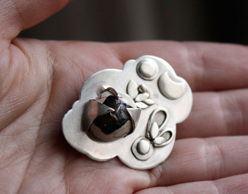 Dream of a summer night, color dream brooch in silver and fire opal