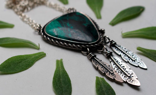 Dreamcatcher, Native American necklace in silver and sonora sunrise