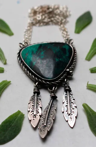 Dreamcatcher, Native American necklace in silver and sonora sunrise