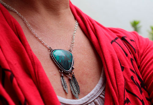 Dreamcatcher, Native American necklace in silver and sonora sunrise