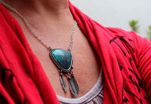 Dreamcatcher, Native American necklace in silver and sonora sunrise