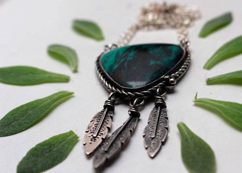 Dreamcatcher, Native American necklace in silver and sonora sunrise