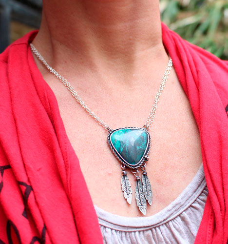 Dreamcatcher, Native American necklace in silver and sonora sunrise