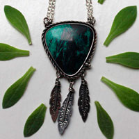 Dreamcatcher, Native American necklace in silver and sonora sunrise