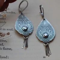 Drops of the Orient, paisley flame earrings in sterling silver