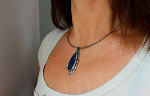 Dusk inflorescence, nocturnal flower pendant in silver and lapis lazuli