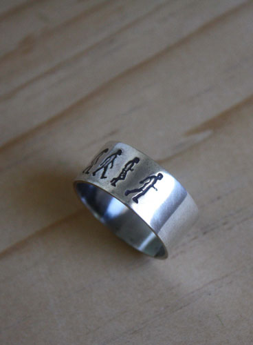 Darwin, evolution theory ring in sterling silver