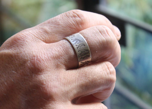 Darwin, evolution theory ring in sterling silver