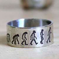 Darwin, evolution theory ring in sterling silver