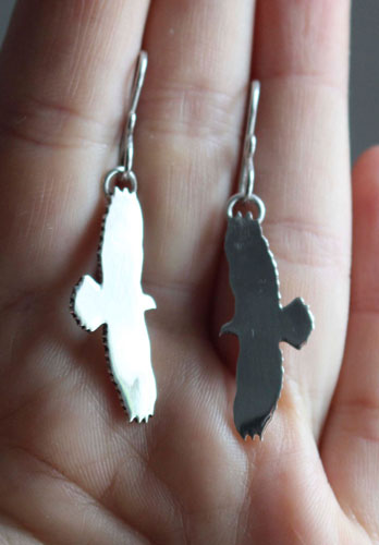 Eagle, totem bird earrings in sterling silver