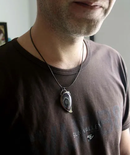 Eagle eye, raptor head pendant in silver and Botswana agate