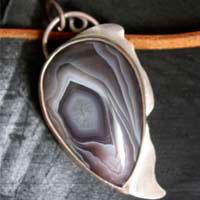 Eagle eye, raptor head pendant in silver and Botswana agate