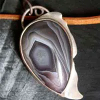 Eagle eye, raptor head pendant in silver and Botswana agate