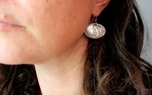 Early autumn morning, raven in the forest earrings in silver