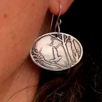 Early autumn morning, raven in the forest earrings in silver