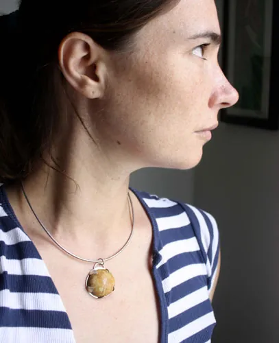 Echinoidea, earth’s history pendant in silver and fossilized sea urchin