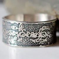Embroidery, elegant lace ring in sterling silver