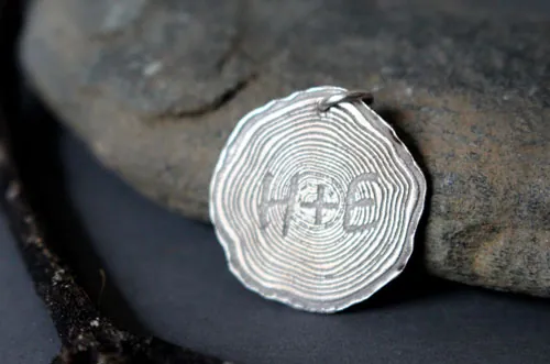 Engraved tree, initial tree trunk pendant in sterling silver