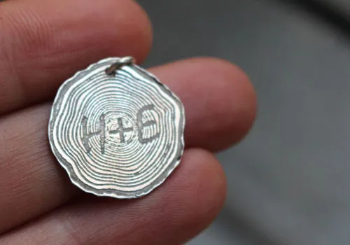 Engraved tree, initial tree trunk pendant in sterling silver