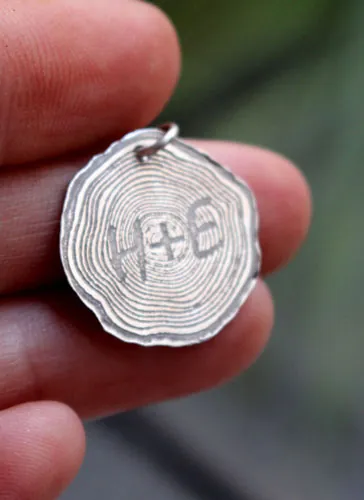Engraved tree, initial tree trunk pendant in sterling silver