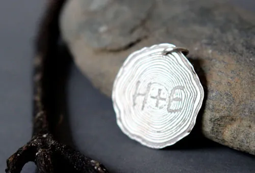 Engraved tree, initial tree trunk pendant in sterling silver