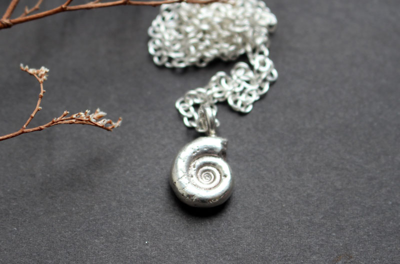 Eoderoceras ammonite, Jurassic fossil necklace in sterling silver