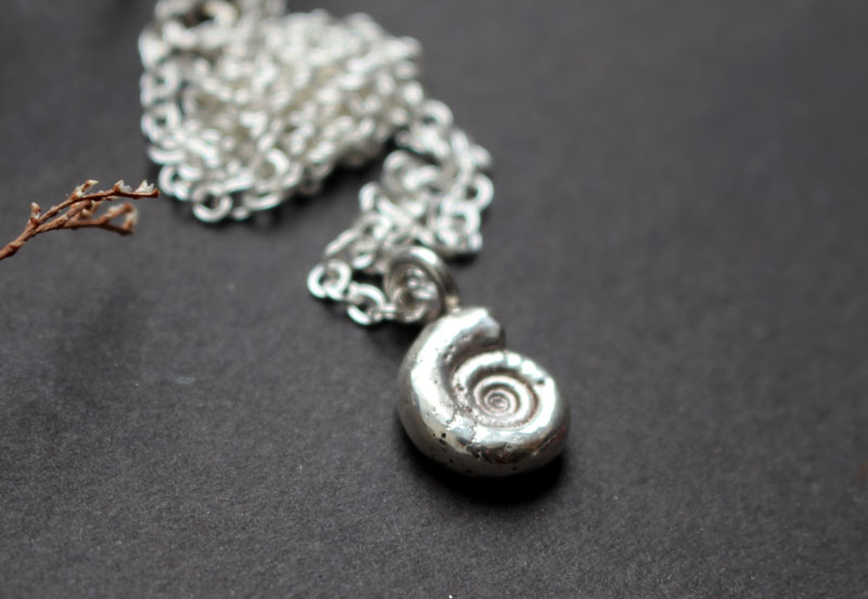 Eoderoceras ammonite, Jurassic fossil necklace in sterling silver