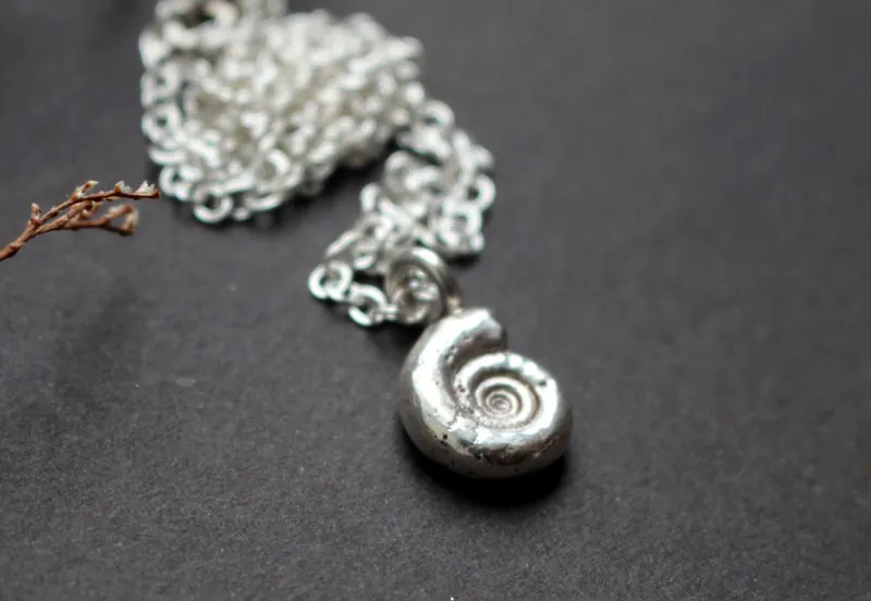 Eoderoceras Ammonite, Jurassic fossil necklace in sterling silver