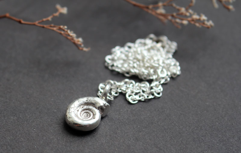 Eoderoceras ammonite, Jurassic fossil necklace in sterling silver