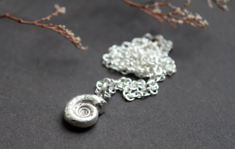 Eoderoceras Ammonite, Jurassic fossil necklace in sterling silver