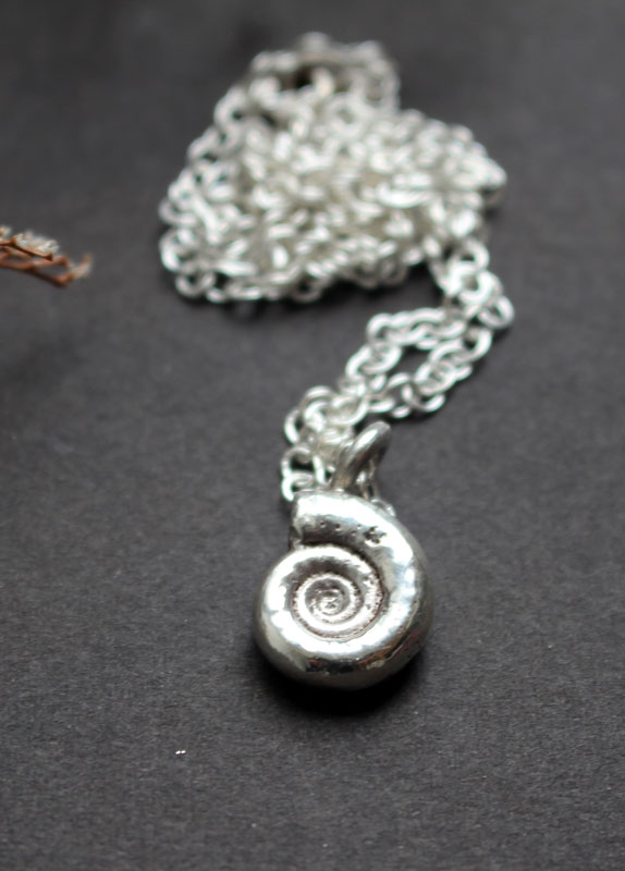 Eoderoceras ammonite, Jurassic fossil necklace in sterling silver