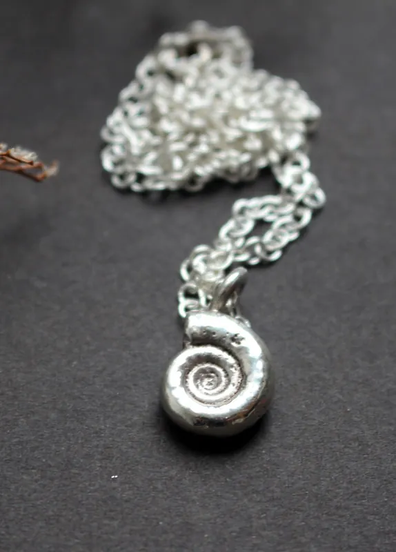 Eoderoceras Ammonite, Jurassic fossil necklace in sterling silver
