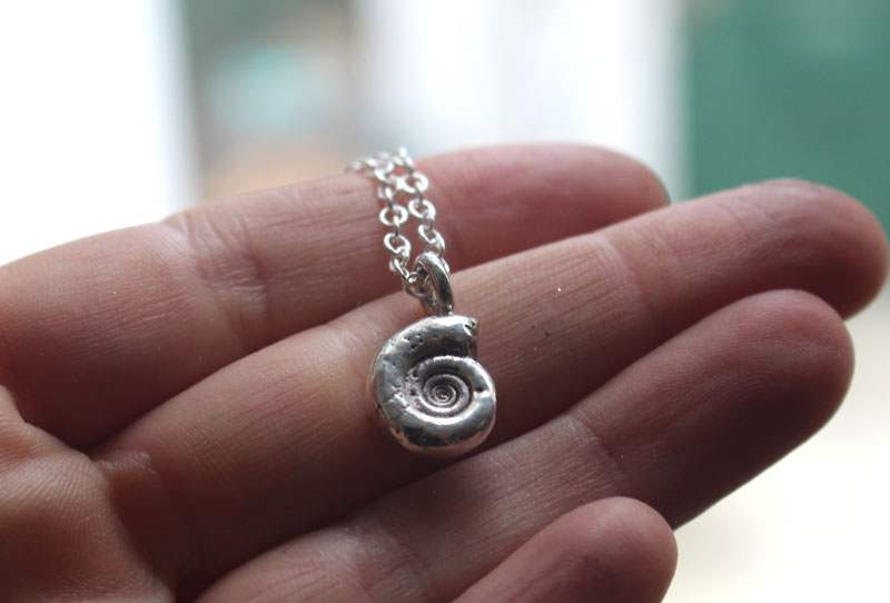 Eoderoceras ammonite, Jurassic fossil necklace in sterling silver