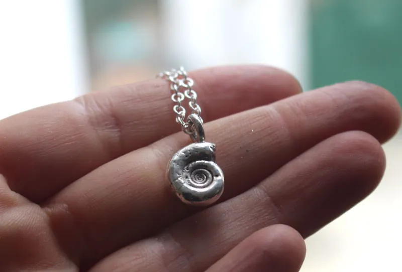 Eoderoceras Ammonite, Jurassic fossil necklace in sterling silver